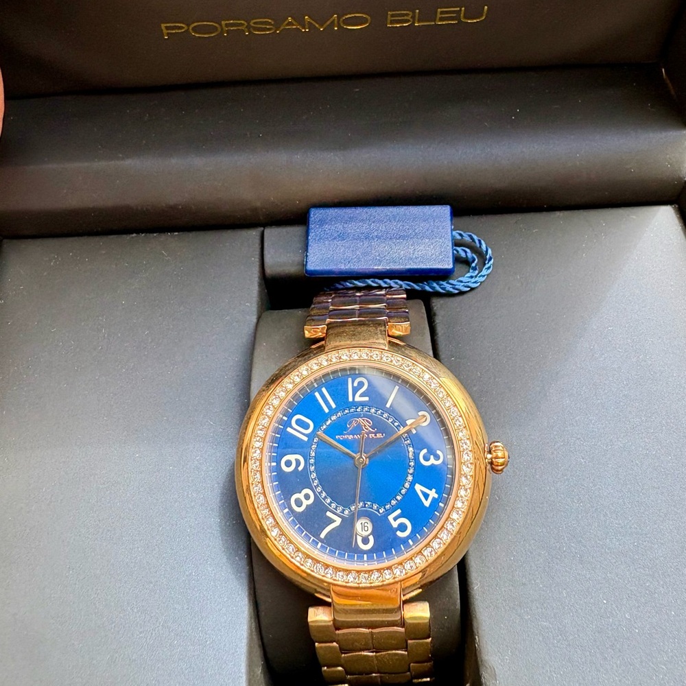 Porsamo Bleu “Sofia” Gold-Tone Watch with Blue Dial - Picture 2 of 8